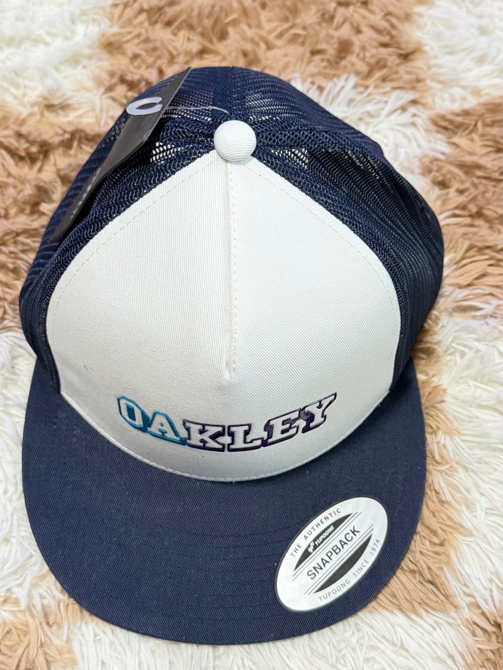 Oakley Navy and White Mesh Trucker Hat with Embroidered Logo